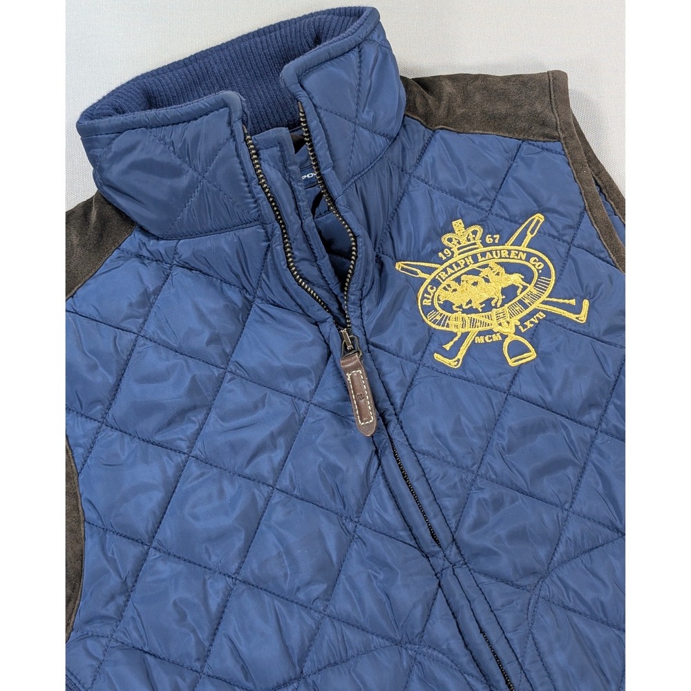 Ralph Lauren Sport Vest Womens Small Blue Quilted Equestrian Crest‎ Y2K Vintage